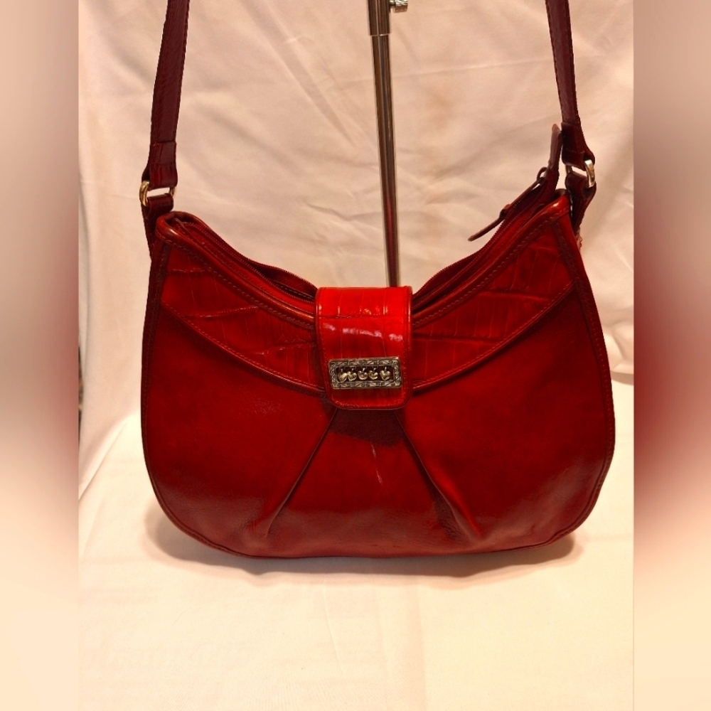 Brighton Red Leather croc Embossed shoulder bag 13.5"x10"